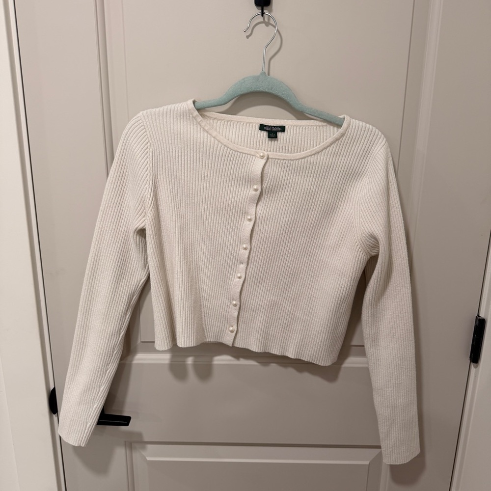 wild fable Ribbed Pearl Button-Front Cropped Sweater